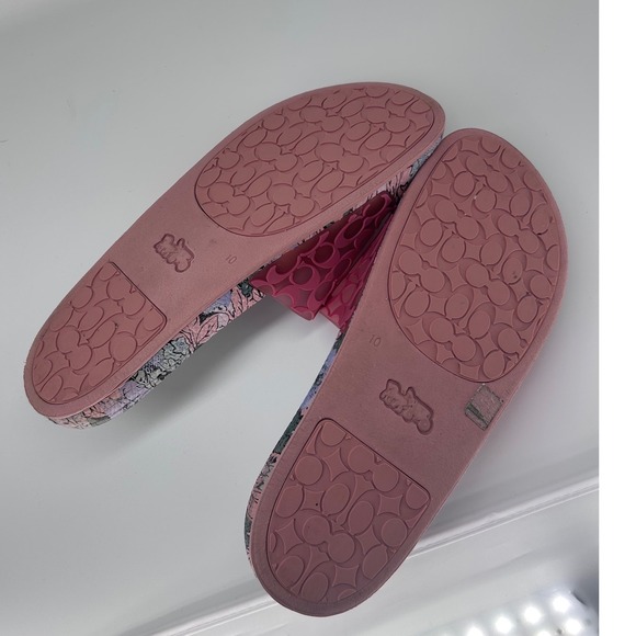 Coach Slides Sandals Udele Floral Print Pink Signature Logo Women's Size 10 - Picture 4 of 4